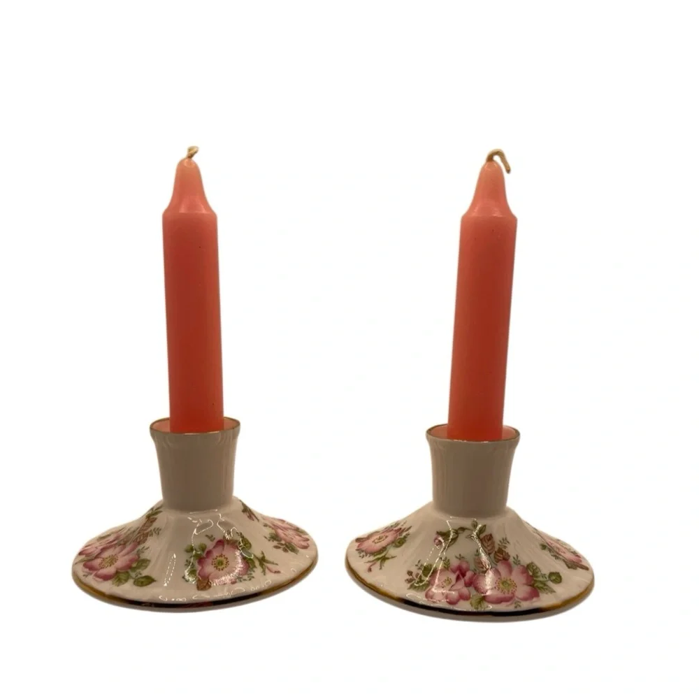 Royal Grafton Wild Rose Jacobean Set of (2) Candle Holders • Made in England